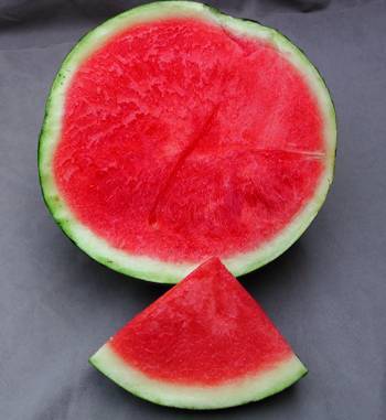 Photo of cross section of a seedless watermelon