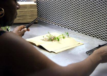 Photo of technician placing culture onto a sterile paper towel.